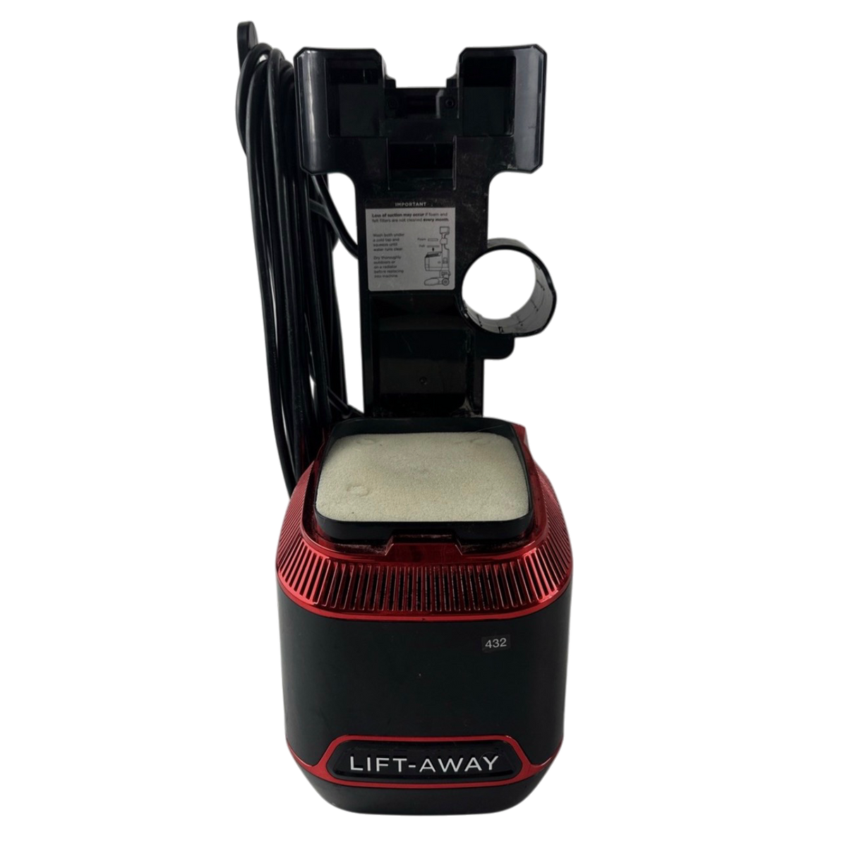 Shark NV602UKT Lift-Away main body with motor and cable, red, front view