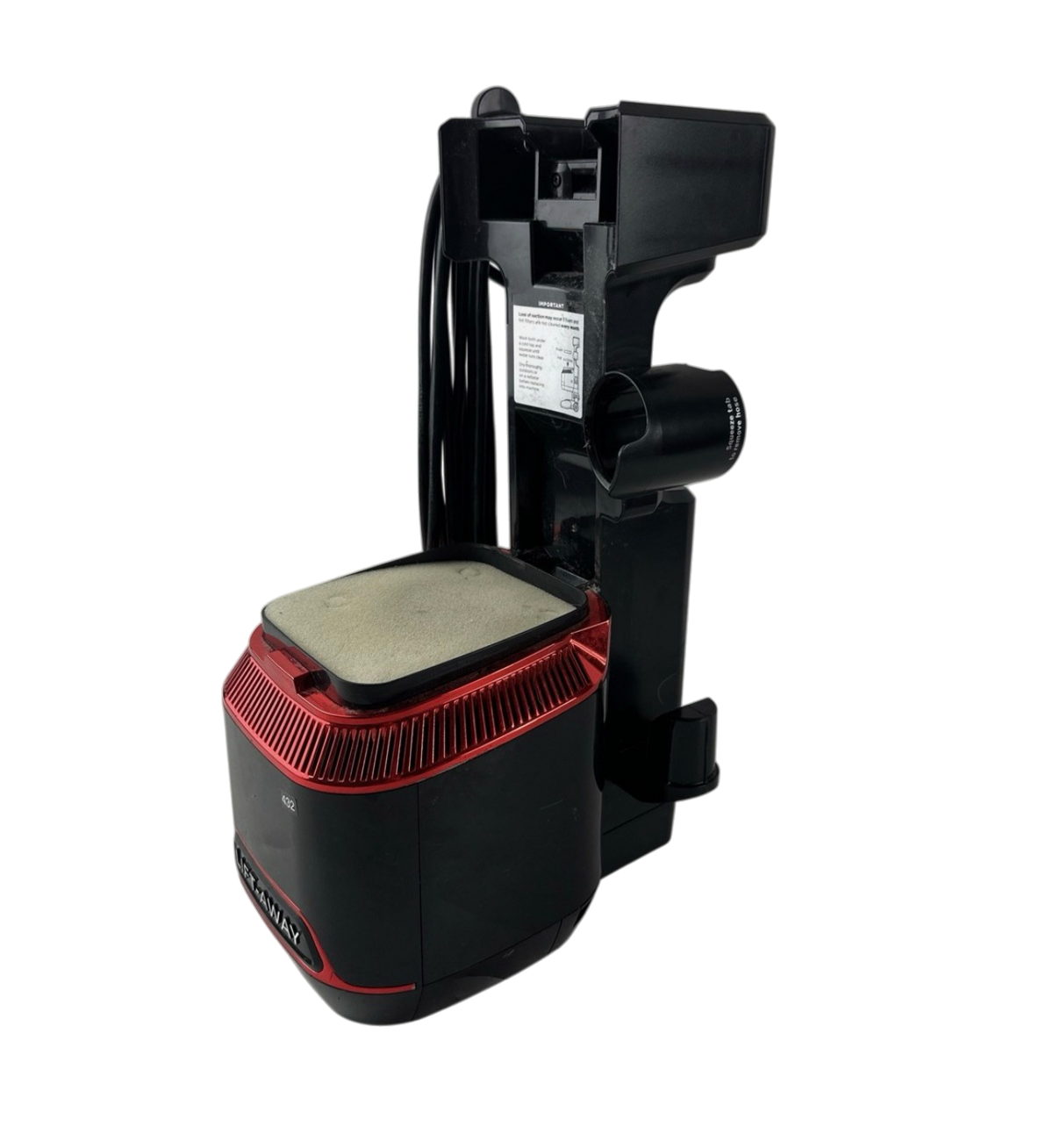 Shark NV602UKT Lift-Away main body with motor and cable, red, angled view