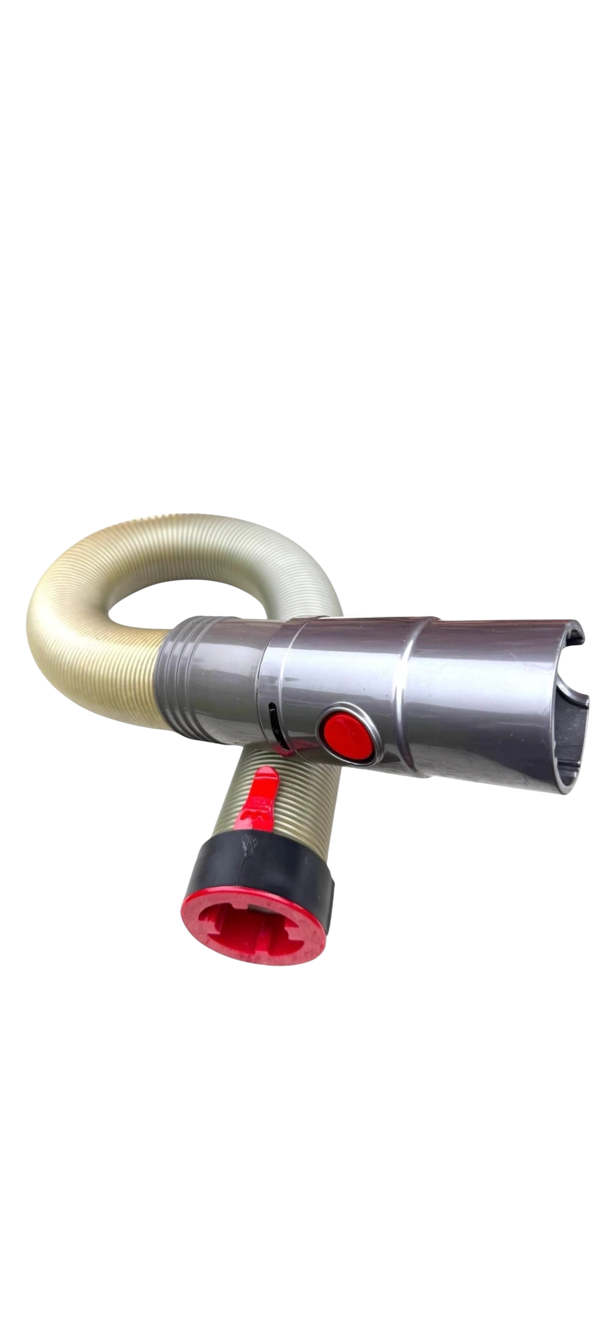 Refurbished Dyson UP22 Animal Multi Floor vacuum hose 968649-01, looped, showing the red release button